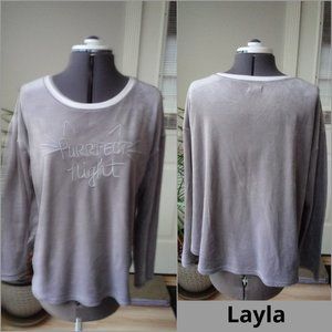 Layla Grey Velour Purrfect Night Pajama Top